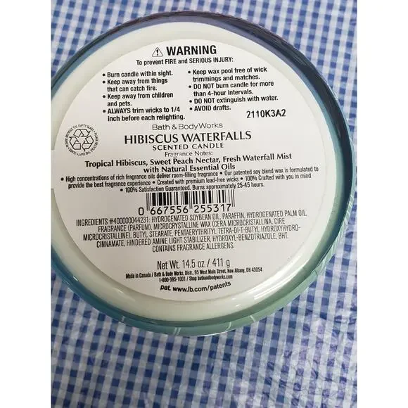 BBW Hibiscus Waterfalls Shiny Blue Glass Jar Large 3 Wick Candle Home Fragrance - Picture 2 of 2